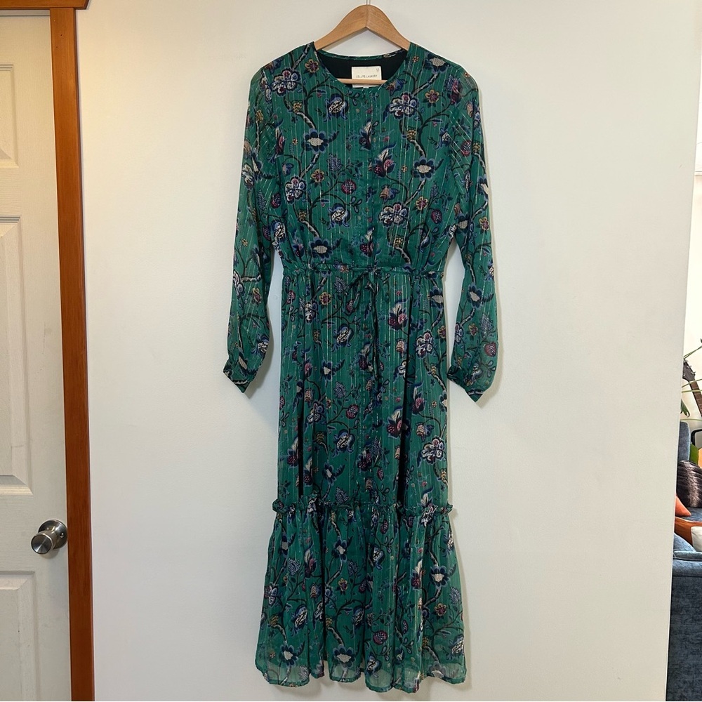 LOLLYS LAUNDRY | Green Floral Long Sleeve Maxi Dress Size Medium